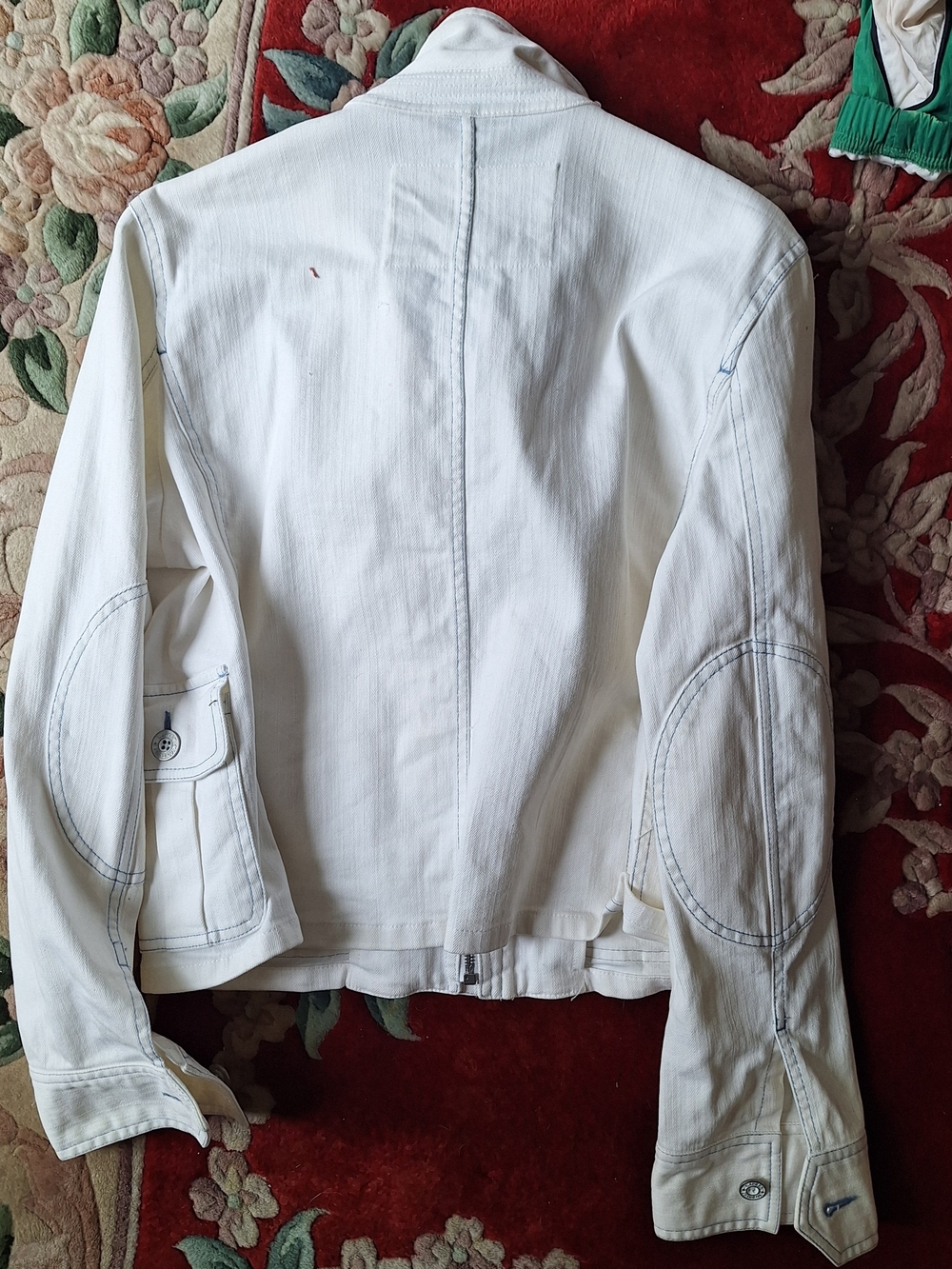 Vintage Like New Ralph Lauren White Cropped Moto-Style Jean Jacket Silver Buckle - Picture 3 of 3